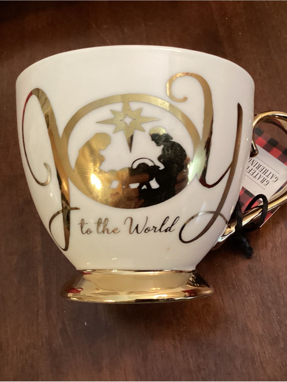 Holiday 'Joy to the World' White and Gold Ceramic Mug